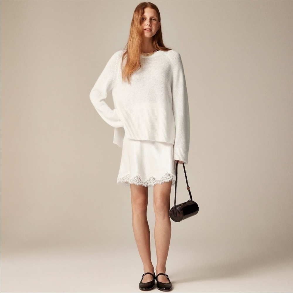 NEW J. Crew High Rib Pullover Sweater In Ivory Alpaca Wool Blend CG797 $118 M